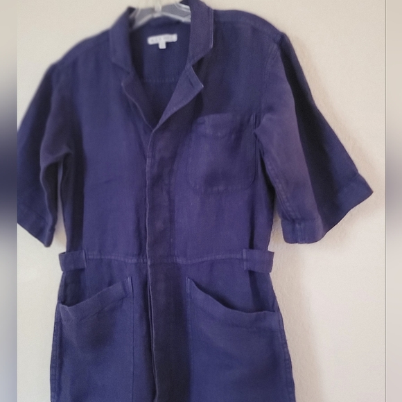Alex Mill Standard Blue Linen Jumpsuit Womens Size XS Short Sleeve Button Front - Picture 7 of 14